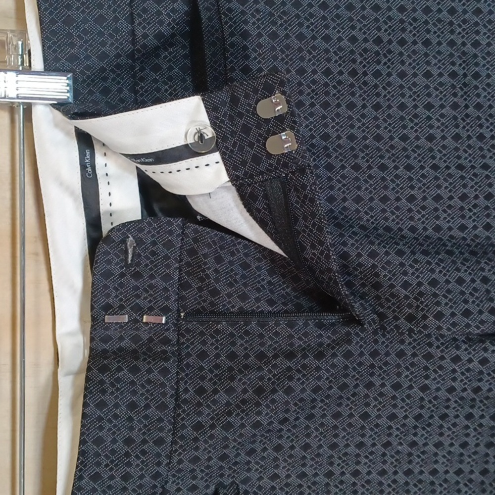 Calvin Klein Black And White Diamond Pattern Slacks, High Rise Straight Leg - Picture 10 of 11